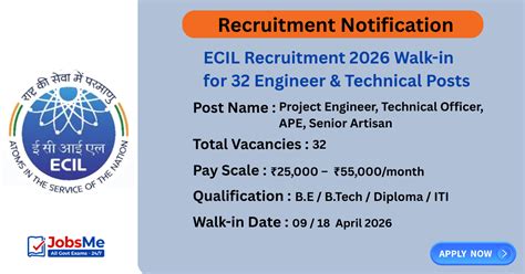 ECIL Recruitment 2026 Walk-in for 32 Engineer & Technical Posts – Job ...