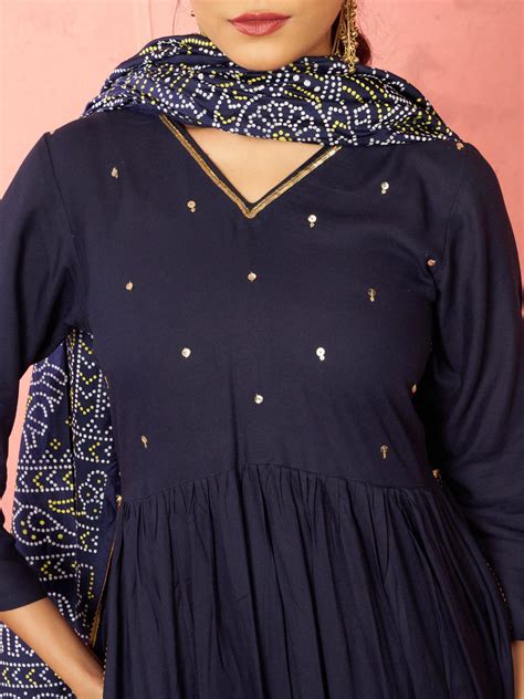 Girls Navy Blue Rayon Kurta Set | Diwali Wear – vastramay