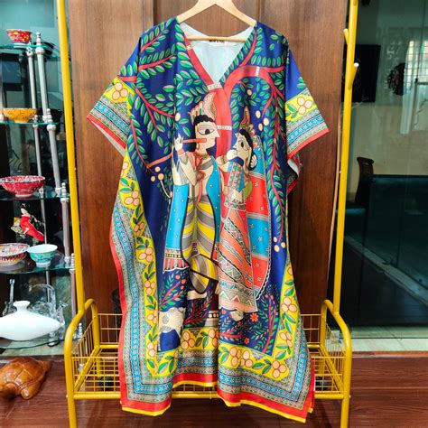 Buy Blue Digital Printed Muslin Silk Stitched Kurta Kaftan Online in ...