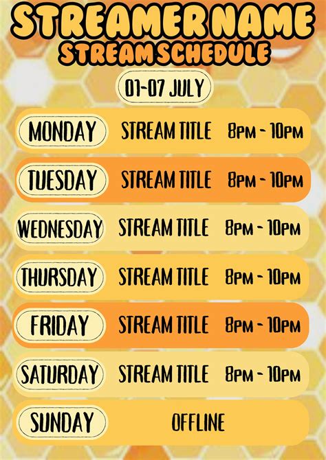 STREAM SCHEDULE Template Honeycomb Stream Schedule Social - Etsy