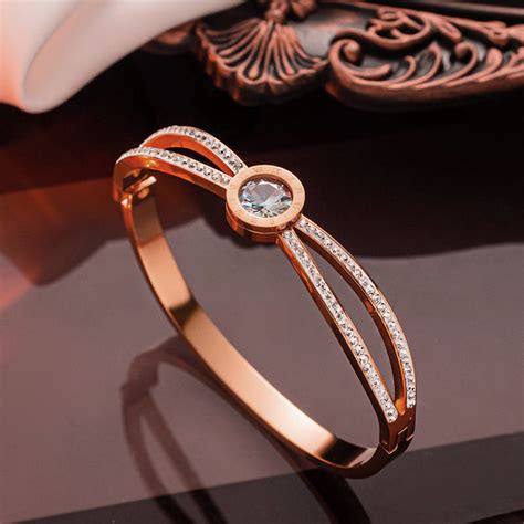 Buy Stainless Steel Rose Gold Plated Roman Numerals American Diamond ...