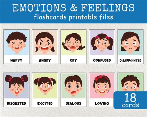Feelings Faces Flashcards, Emotion Flashcards, Kids Emotions and ...