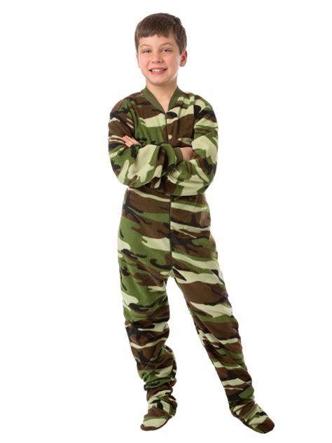 Big Feet Pjs Kids Green Camo Fleece Boys Footed Pajamas One Piece ...