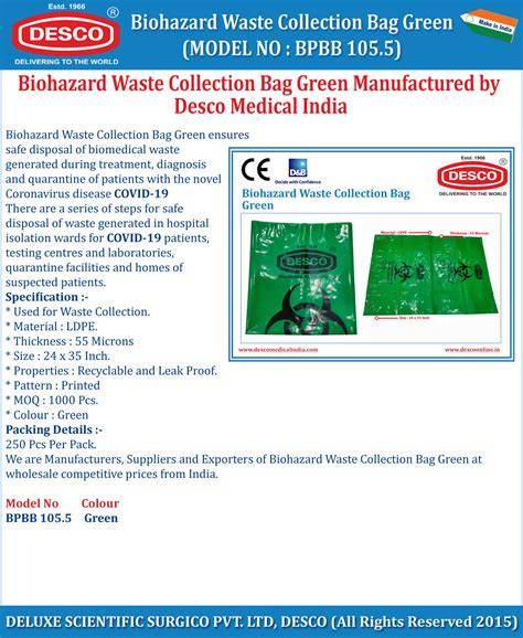Biohazard Waste Collection Bag Green | Desco