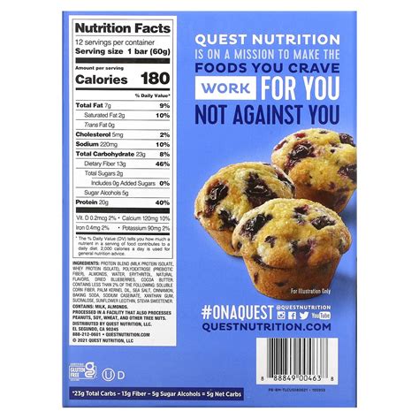 Quest Nutrition, Protein Bar, Blueberry Muffin, 12 Bars, 2.12 oz (60 g ...