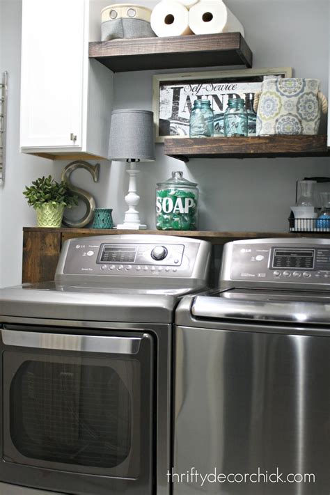 Easy DIY laundry shelf over washer and dryer | Thrifty Decor Chick ...