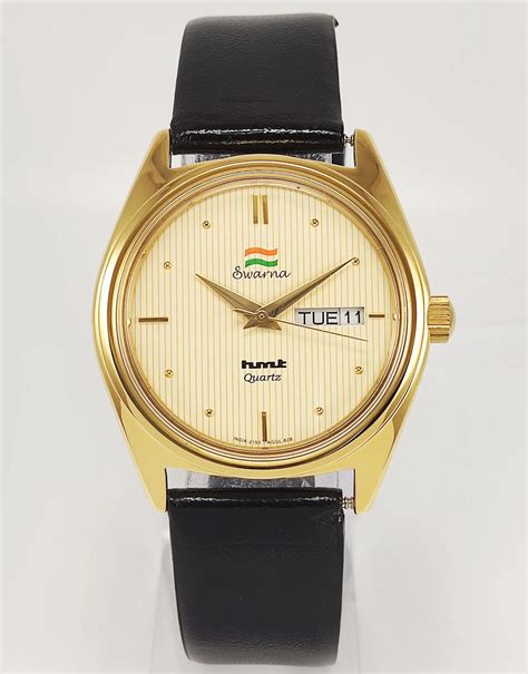 HMT Swarna Quartz Cream Color Dial Day Date Function Wrist Watch ...