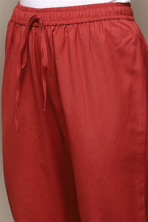 Rust Cotton Flax Slim Solid Pants at Biba India
