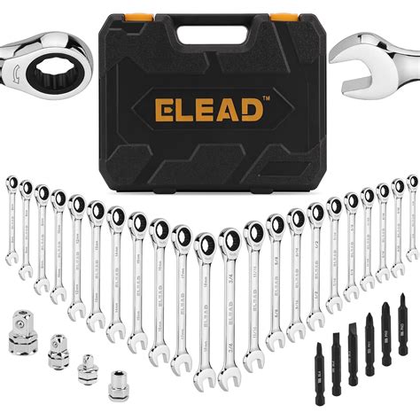 ELEAD 33-Piece Combination Ratchet Wrench Set | CR-V Steel | SAE ...