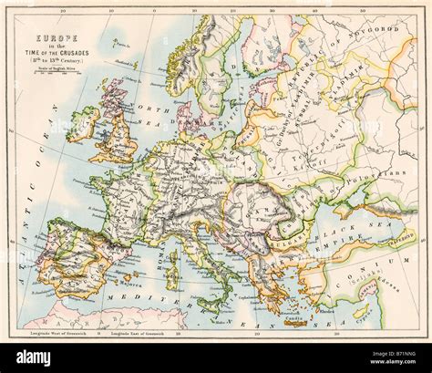 Map of Europe during the Crusades 1000 to 1200 AD. Color lithograph Stock Photo: 21551980 - Alamy