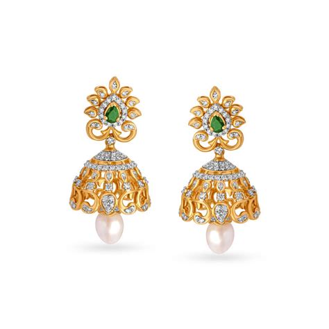 Floral Jhumkas with Ruby, Pearl and Emerald