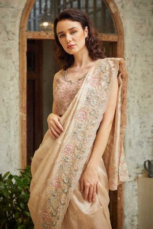 Buy Sayisha Embroidered Beige Saree For Women Available online at ...