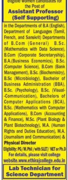Ethiraj College Chennai Faculty Jobs in Biochemistry/Microbiology/Plant ...