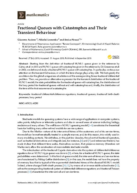 Fractional Queues with Catastrophes and Their Transient Behaviour ...
