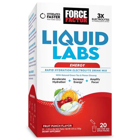 Force Factor Liquid Labs Energy Rapid Hydration Electrolyte Drink Mix ...