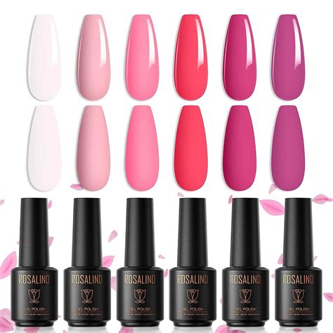 Buy ROSALIND Hot Pink Gel Nail Polish Set, Light Pink Red Gel Polish 6 ...