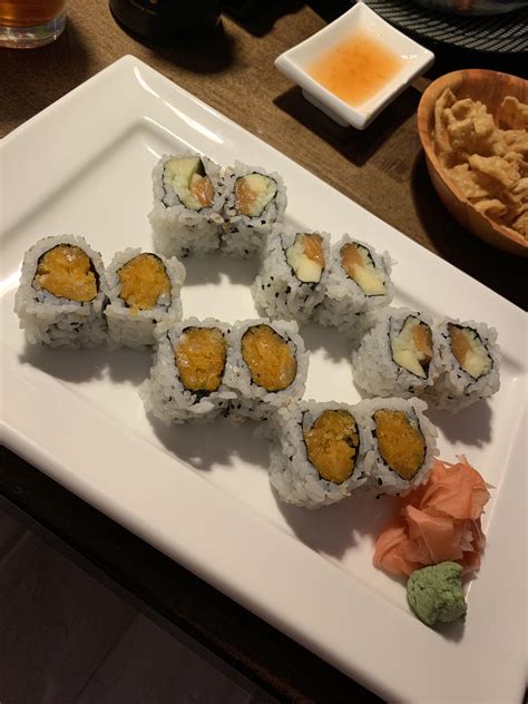 New York roll and Spicy Yellowtail roll at Azan Wok in Pennsylvania : r ...