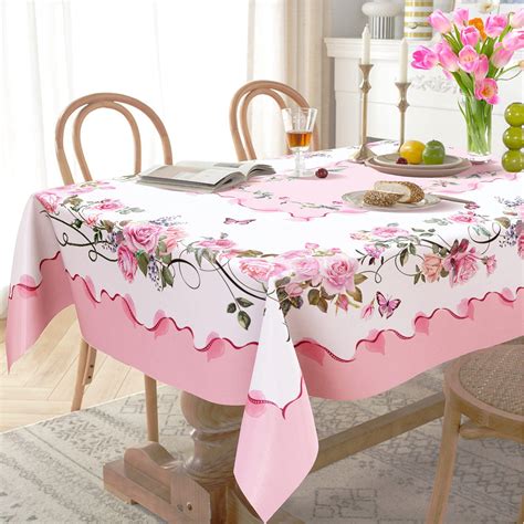 Amazon.com: Yighty Pink Oval Tablecloth, Rose Flower Printed Tablecloth ...