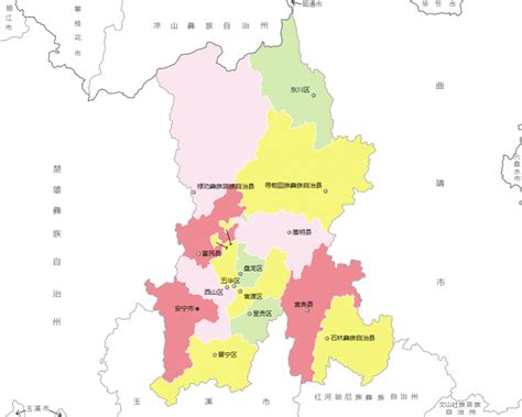 昆明市行政区划地图 昆明市辖7个区/6个县/1个县级市_房家网