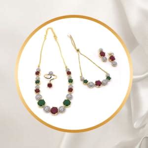 M CREATION American Diamond Ruby Gold Plated and American Diamond Ruby ...