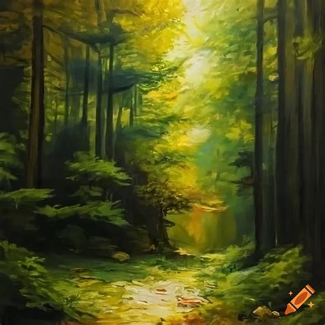 Realistic oil painting of a forest