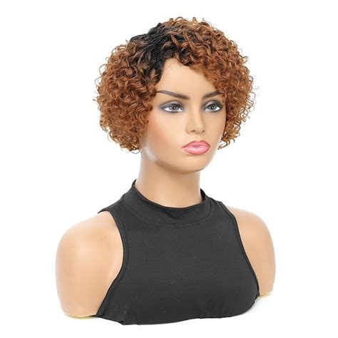 Curly Wig Blonde Human Hair Wigs 8 inch Short Bob Pixie Cut Brazilian ...
