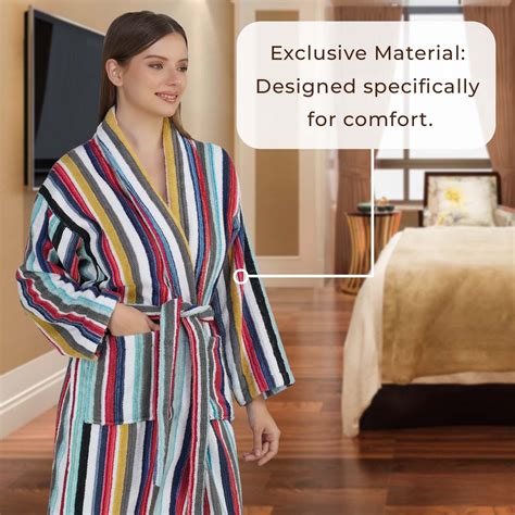Rangoli Pinstripe Women 420 GSM Cotton Bathrobe - Multicolor
