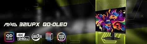MSI MAG 321UPX QD-OLED 31.5 Inch 4K UHD Flat Gaming Monitor - 3840 x ...