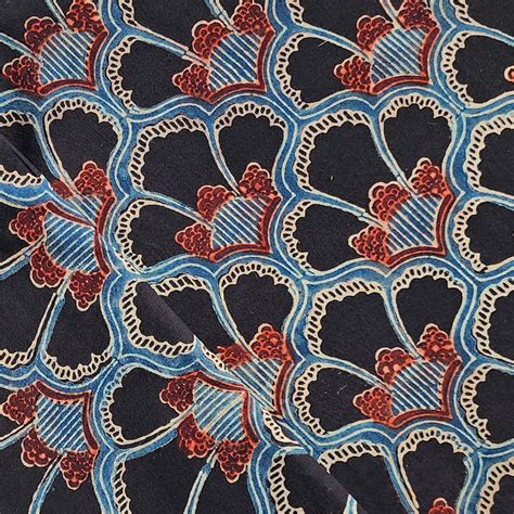 Pure Cotton Gad Ajrak Black With Red Blue Flower Jaal Hand Block Print ...