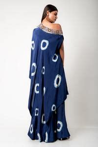Buy Blue Crepe Dori And Sequin Work, Polka Dots, Couching Tie-dye Cape ...
