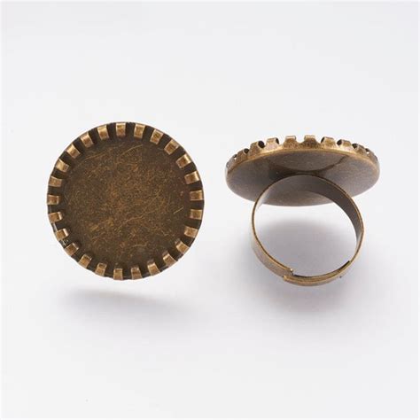 Brass Finger Ring Adjustable Base Flat Round, Antique Bronze ...