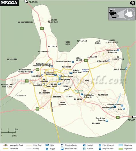 Map of Mecca (Makkah) tourist: attractions and monuments of Mecca (Makkah)