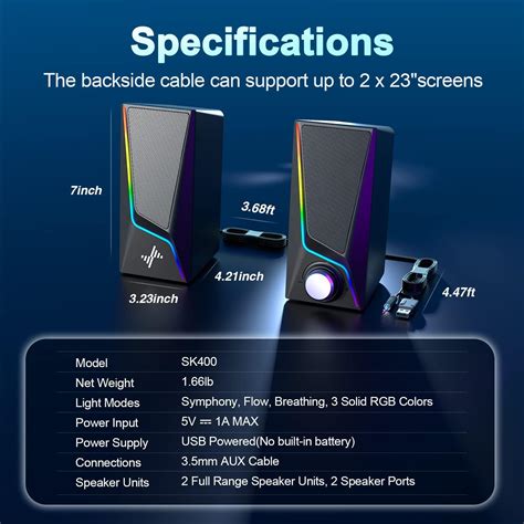 Buy Computer Speakers, RGB PC Speakers with 6 Colorful LED Modes, USB ...