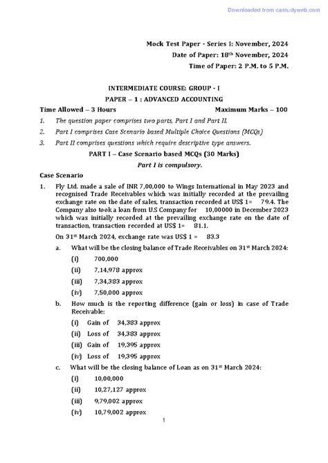 Mock Test Paper - Series I: Advanced Accounting (Intermediate Course ...