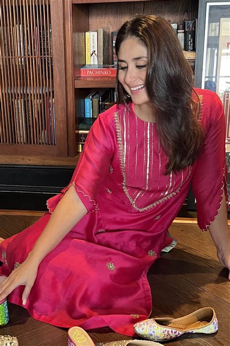 Devnaagri - Kareena Kapoor in Fuchsia Hand Embroidered Kurta Set