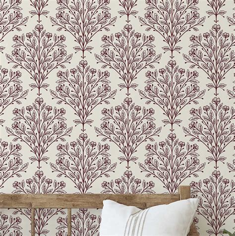 S4Sassy Floral Outline Wallpaper - Red Walls Covering, 25 x 120 Self ...