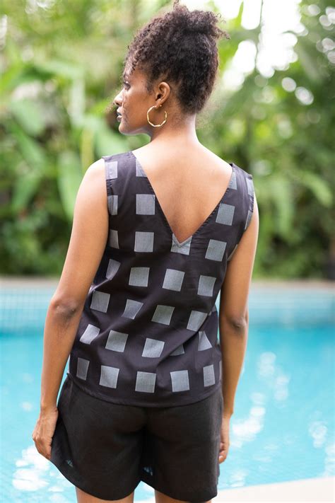 Women Tank | The Katpatti V Neck Tank Black & Grey Checks