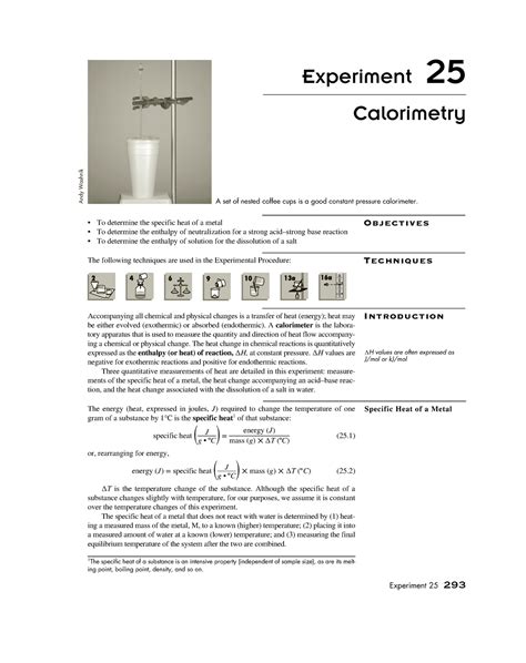 Experiment 25 - Just the pdf, no answers - Experiment 25 Calorimetry To ...