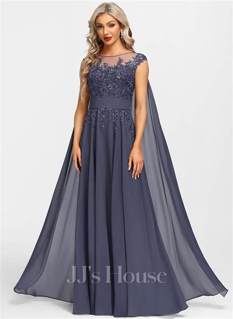 A-line Scoop Illusion Floor-Length Chiffon Lace Lace Chiffon Evening ...