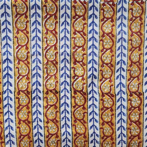 Pure Mul Cotton Jaipuri mustard With Blue intricate Stripes Design Han ...