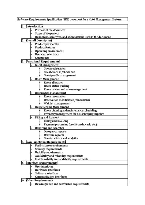 SRS Hotel Management System - Software Requirements Specification (SRS ...