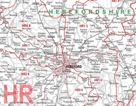 Central Wales and Herefordshire Postcode Wall Map - Sector Map 12