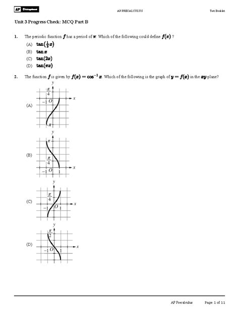 AP PRECALCULUS Unit 3 Progress Check: MCQ Part B Questions - Studocu