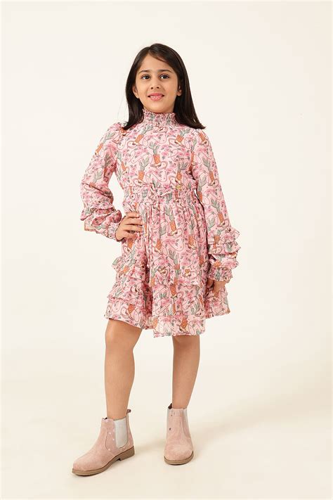 Buy Girls Abstract Print Polyester Full Dress | One Friday