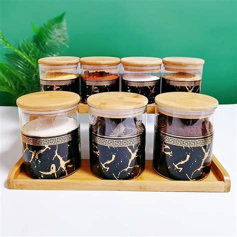 Buy UMAI Pack of 7 Kitchen Organizer Borosilicate Jars with Bamboo Lid ...