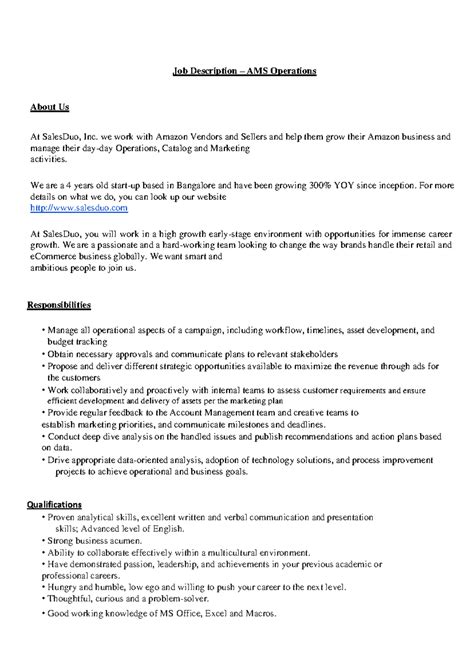 Job Description - AMS Operations - Job Description – AMS Operations ...