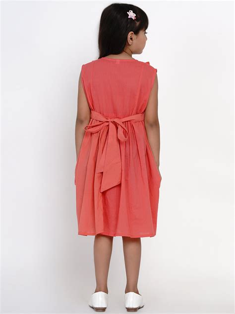 Shop Bitiya By Bhama Girls Peach-Coloured Embroidered Fit And Flare ...