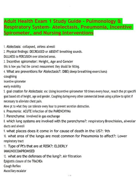 Adult Health Exam 1 Study Guide – Pulmonology & Respiratory System ...