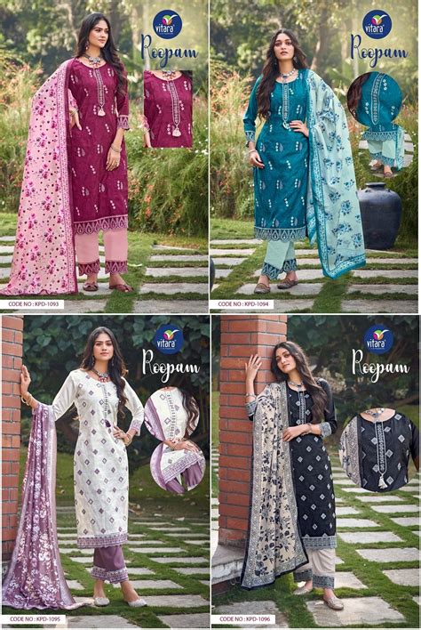 Vitara Roopam Heavy Roman Silk Embroidery Kurti Pant With Dupatta ...
