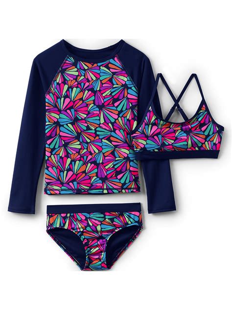 Lands' End Girls Chlorine Resistant Rash Guard Swim Top Bikini Top and ...